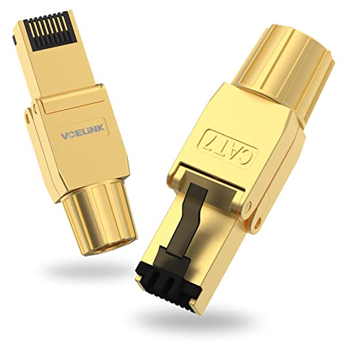 VCELINK Conector RJ45 Cat 7 Cat6a Blindado, Clavija RJ45 sin Herramientas con Conexión LSA para Cable de Instalación y POE, 10 Gbps 600 MHz, 2 Unidades