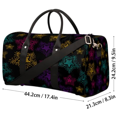 Colorful Stars Travel Duffel Bag, Black Sports Tote Gym Bag, Foldable Weekender Overnight Bag, Luggage Handle Bag for Women Men4