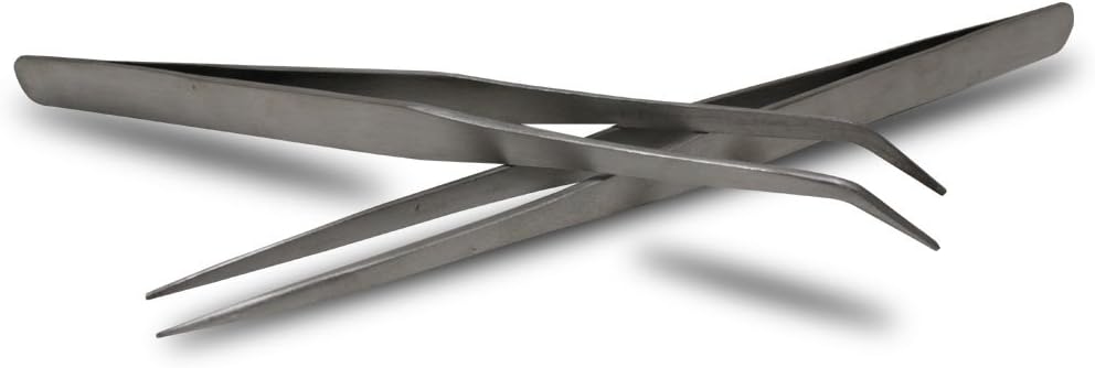 2 Piece Nickel Plated Steel Tweezers | Straight & Bent Tip (ToolUSA: KIT-S8528)
