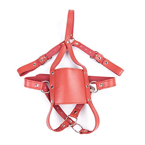 Canarea Gambo bocca harness testa imbracatura maschera con palla gag silicone bavaglio sm bondage fesole fetish cosplay giocattolo sessuale per principianti coppie regolabili (rosso), Nero , 1