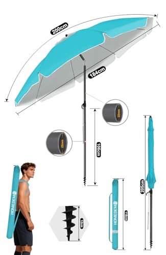 Parasol Plage Inclinable 200cm UV50+ Turquoise HOMEDEMO