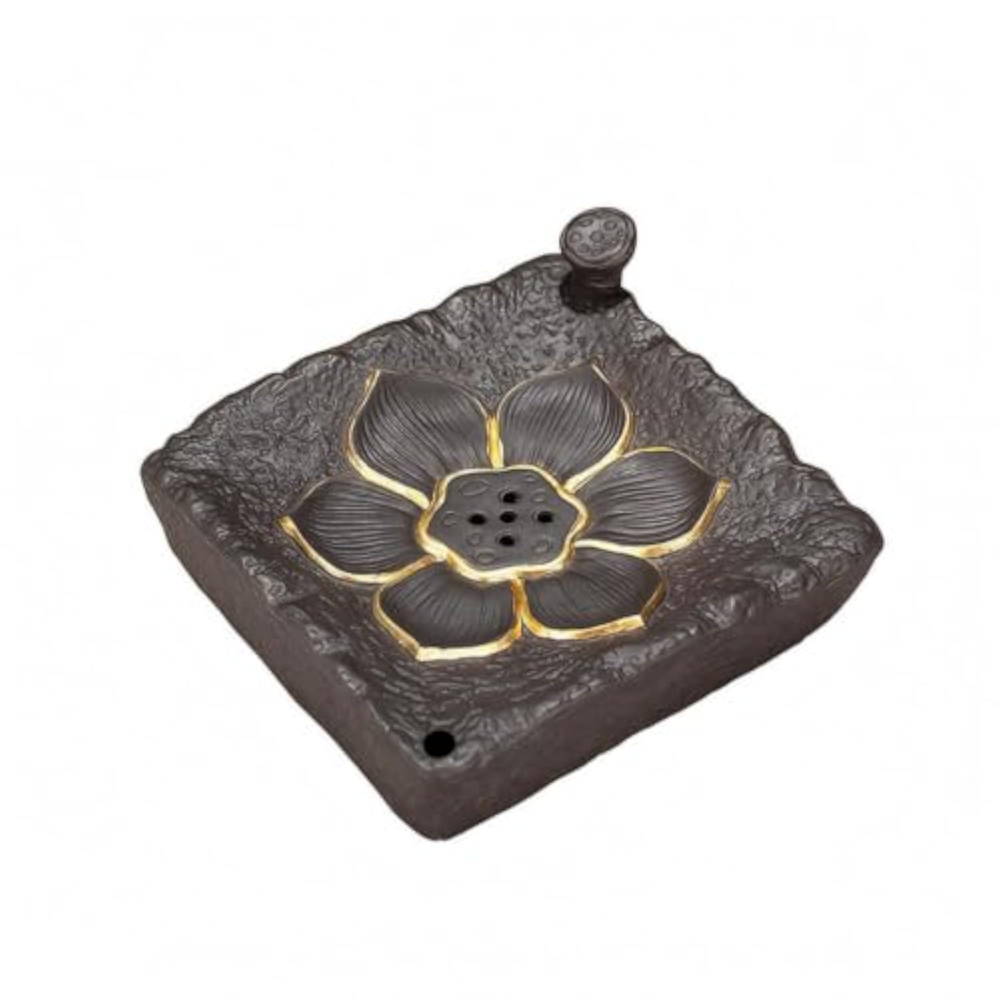Giftable Violet Clay Teapot Stand, Textured Lotus