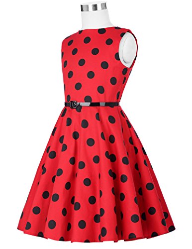 Kate Kasin Girls Vintage Dress 1950'S Retro Sleeveless Polka Dots Dress With Belt #TOP3