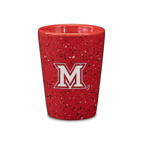 Rico Industries NCAA Miami of Ohio Redhawks 2oz Ceramic Shot Glass for Fans, Laser Engraved In Team Color Single Shot Glass