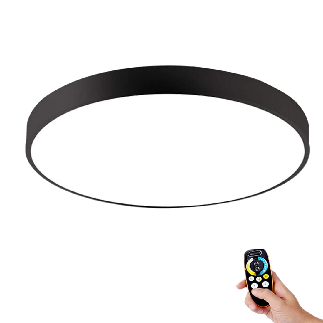 Lampa sufitowa do sypialni, bardzo cienka lampa sufitowa LED, możliwość ściemniania, okrągła, Ø80 cm, 72 W, czarna dioda LED, pilot, sypialnia, kuchnia, jadalnia
