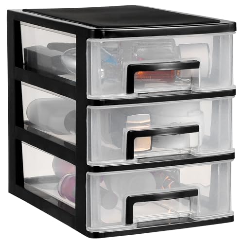 STOBOK 3 Layers Transparent Desktop Drawer Organizer Plastic Mini Cosmetics Storage Box Sundries Holder for Office Home