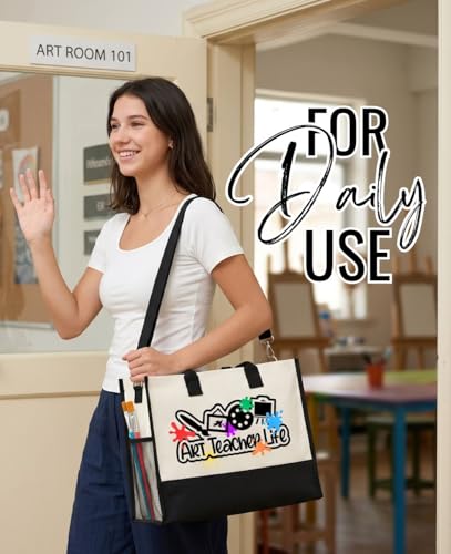 Image of InnoBeta Art Teacher Gifts Canvas Tote Bag for Women, Important Art Teacher Stuff Bag,Teacher Appreciation Gifts for Teacher Appreciation Day, Birthday, Thanksgiving, Christmas
