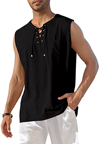 Camisa Henley sin mangas para playa en algodón y lino casual hippie