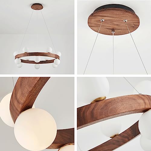 Lustre annulaire en noyer véritable et acrylique pour un intérieur chic - 6