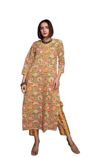 FABNEX Cotton Blend Regular Women Kurta Set (K-47-Musterd-S_Musterd