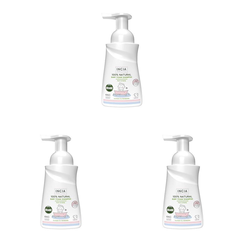 INCIA%100 Doğal Organik Sertifikalı Bebek Köpük Şampuanı Saç Vücut Lavanta Konak Önleyici Yenidoğan 200 ml (3 paketi)