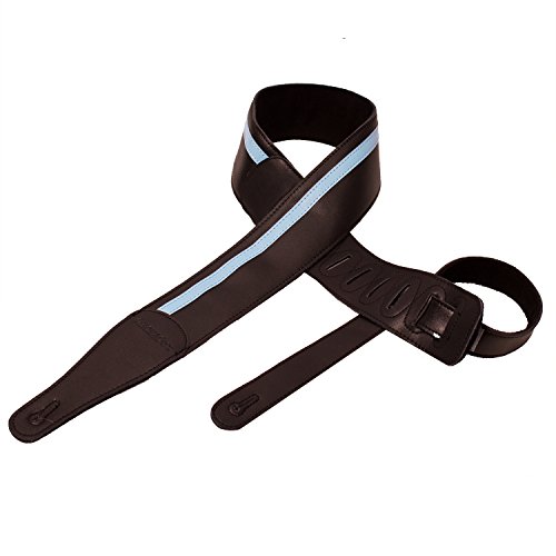 Chromacast Speed Série Cuir Racing Stripe Sangle de guitare Vintage Series Black w/ Daphne Blue - Les Beatles, Paul McCartney, John Lennon, RIngo Starr, George Harrison Chromacast Speed Série Cuir Racing Stripe Sangle de guitare Vintage Series Black w/ Daphne Blue