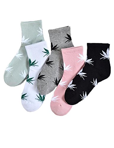 MENGMENG Summer Women Men's Cotton Socks Weed Leaf Casual Socks 5 Pairs