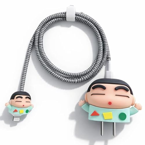Image of Cable Protector for Apple iPhone Charger 20W /18W Type C, 3D Cute Cartoon Case Adaptor Cover Full Cable Connection Protectors Protective Protection Wire Sleeves Guard (Shinchan)