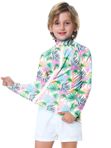 Image of AOBUTE Unisex Kids Zipper Rash Guard Boys UPF 50+ UV Protection Sun Shirt with Thumb Hole 3-12 Years