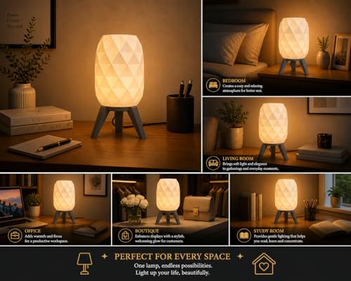Image of Action Pro Table Lamp with Tripod Stand, Warm Light, Modern Bedside Lamp for Home & Bedroom (Design-3)