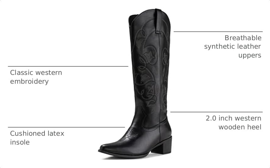 Image of IUV Cowboy Boots For Women Pointy Toe Women's Western Boots Cowgirl Boots Mid Calf Boots
