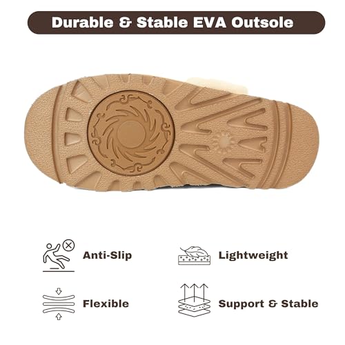 Fuzzy Platform Slippers for Women, Cozy House Slippers Thick Sole Non-Slip, Faux Fur Vegan Suede Cushioned Foam Slide for Fireside Indoor/Outdoor (Brown/Sand/Black, US Women Size 6-9)4