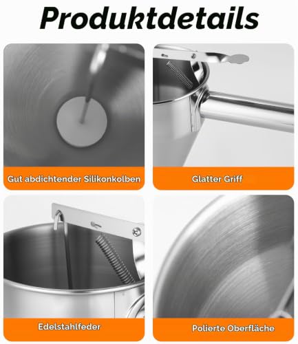 Foto von Zaxiva Teigportionierer, 600ml Edelstahl Pfannkuchen Teigspender, Multi-Kaliber Küchen Backtrichter, Portionierer Teig mit Ständer und 4 Düsen für Pfannkuchen Desserts