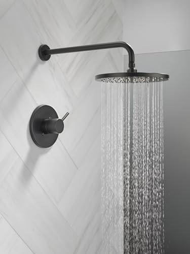 Image of Delta Modern 14 Series Round Rain Shower Faucet Set, Matte Black Shower Head and Handle Set, Valve Trim Kit, Matte Black T14269-BL-PP (Valve Not Included)