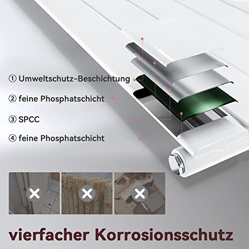 ELEGANT Heizkörper 600 x 311 mm Heizkörper flach und kleine für Badezimmer Badheizkörper einlagig weiß Design Heizkörper mit Mittelanschluss