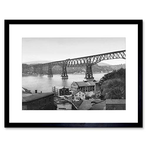 Wee Blue Coo POUGHKEEPSIE BRIDGE POUGHKEEPSIE NY 1904 OLD BW BLACK FRAMED ART PRINT B12X656