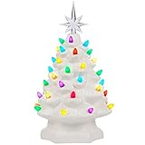 Lulu Home Ceramic Christmas Tree, 10 Inch LED Light Up Ceramic Tabletop Christmas Tree with 54...