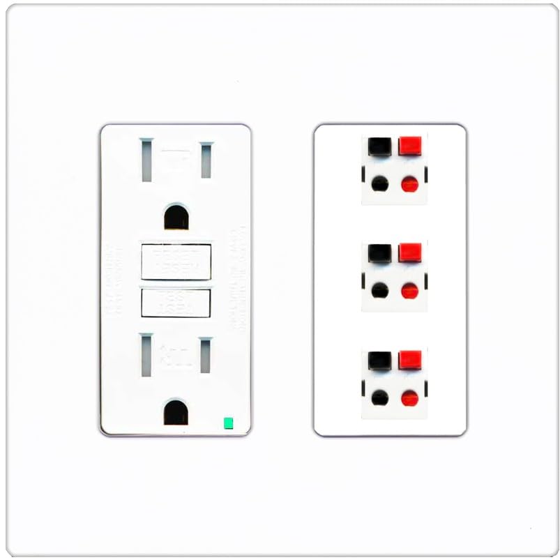 RiteAV 3 Port Speaker Wire Plug Jack Wall Plate - GFCI Outlet [White]