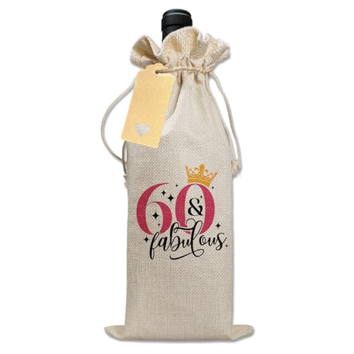Bliceon 60th Birthday Gift Wine Drawstring Bag, Decorative Wine Bag with Witty Quotes, 60th Birthday Gift for Women, Unique Birthdays Gifts for Mum, Wife, Girlfriend, Sister, Colleague
