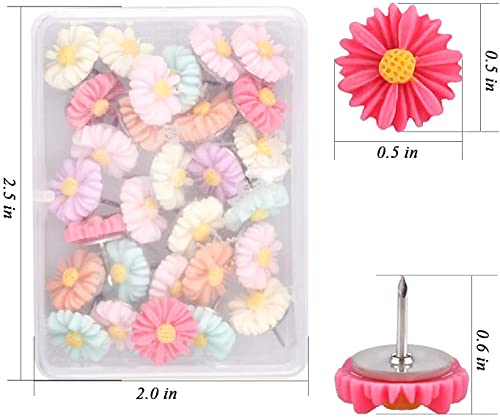 30 Pieces Flower Pushpins Flower Thumb Tacks Decorative Floret Push Pins Colorful Floret Thumbtacks For Photo Wall, Feature Wall, Whiteboard, Cork Board, Map, Bulletin Board, Office Or Home #TOP1