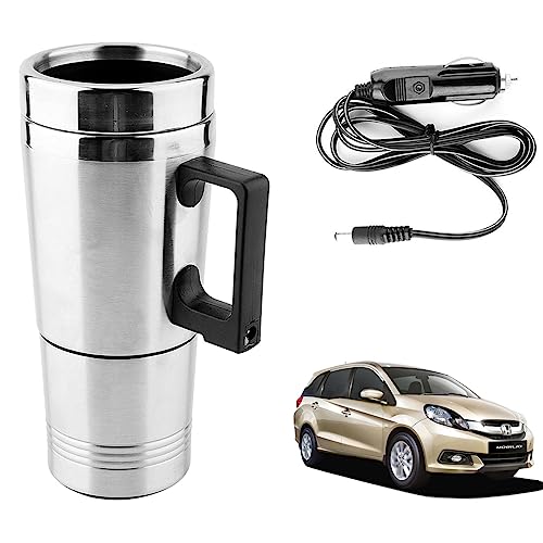 Image of Oshotto 12V Stainless Steel Car Heating Kettle /Mug, Travel Friendly electric Tea /Coffee maker Compatible with Honda Mobilio (300ml) - Silver