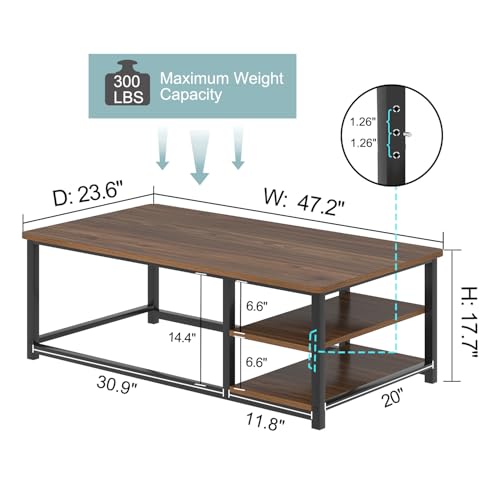EXCEFUR Modern Coffee Table, Rustic Wood and Metal Center Table for Living Room, Industrial Rectangle Cocktail Tea Table with Storage Shelf, Walnut, 47 Inch by EXCEFUR - Used condition - Image 4