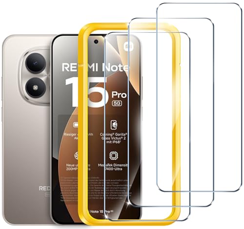 ivoler 3 Piezas Protector de Pantalla para Xiaomi Redmi Note 15 Pro 5G, con Marco de Instalación Fácil, Cristal Vidrio Templado Anti-Arañazos, Dureza 9H, Sin Burbujas
