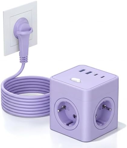 Steckdosenwürfel mit USB, 8 in 1 Steckdosenleiste Flachstecker mit Schaltbar,4 Fach Steckdosenleiste mit 2 USB-A&2 USB-C,Mehrfachsteckdose Power Cube mit Zugring,1.5M Kabel für Zuh