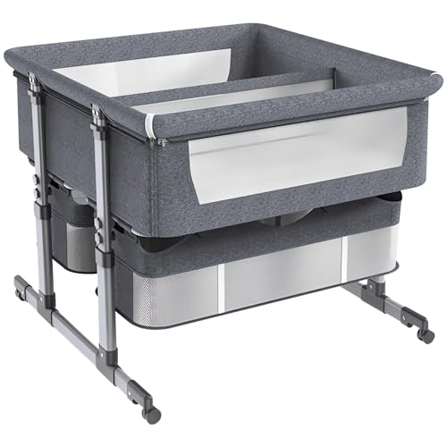 POSTEGE 3-en-1 Co-Sleeper, Twins Baby Bed Sleeper, Cuna con Canasta de Almacenamiento, Basinette portátil Baby Bed, 6 Altura Ajustable Anti-Emesis Mesita de Noche A