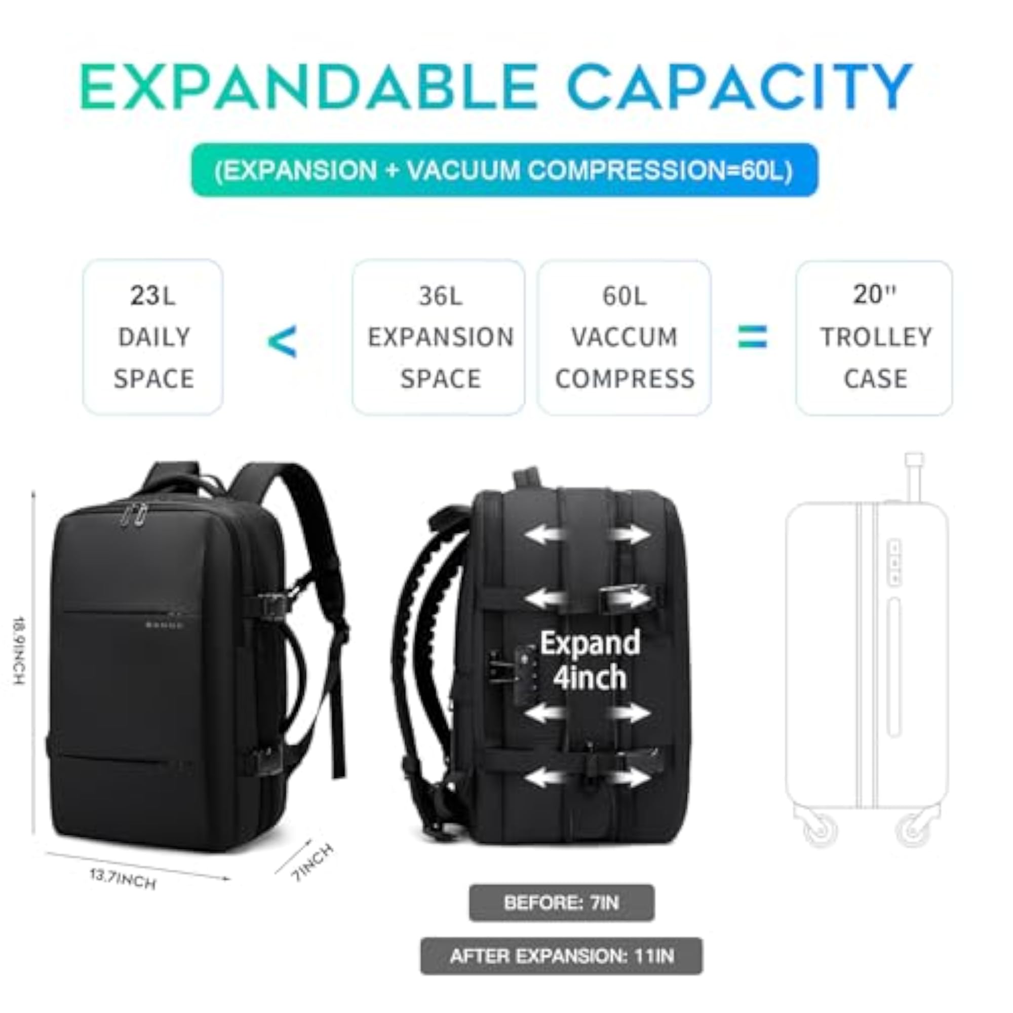 Air Vacuum Backpack, Lightweight Travel Pack