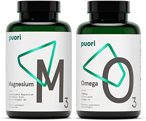 Puori Omega 3 Fish Oil and Magnesium Zinc Supplement Bundle - Burpless, IFOS Certified, Non-GMO Capsules - for Sleep, Immune Support, Constipation, Muscle Recovery, Leg Cramps