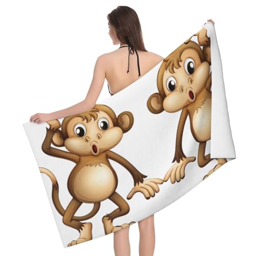Serviette de bain microfibre absorbante imprimée singe pour douche et bain - 2