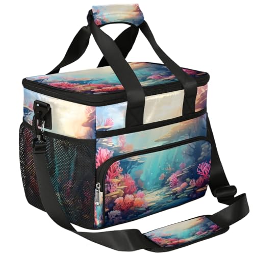 Underwater World Seaweed Insulated Picnic Backpack Lunch Box for Women Men Picnic Basket Tote Lunch Bag Picnic Bag Portable Lunch Bags for Picnic, Beach, Work, Trip,Office, Camp Marine Corals