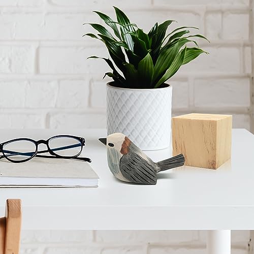 Figura de pájaro tallada a mano en madera para decoración miniatura 3