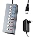 Produktbild USB HUB 8 in 1, 4 USB 3.0 HUB Datenhub 5Gbps + 4 Ports Schnellladeanschluss USB Verteiler mit 12V/3A (36W) Netzteil, LED Einzelnen EIN/Aus-Schalter Kompatibel mit PC, Mobile Phone, Tablet, Laptops