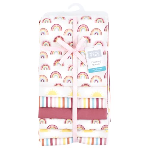 Image of Hudson Baby Unisex Baby Cotton Poly Flannel Receiving Blankets Bundle, Sunshine and Rainbows, One Size