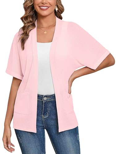 Image of Heymoments Women's Lightweight Open Front Knit Cardigans Short Sleeve Casual Soft Drape Summer Cardigan S-2XL