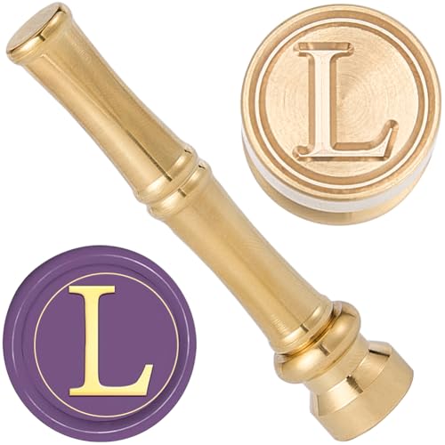 CRASPIRE Mini Wax Seal Stamp Initial L Brass Sealing Wax Stamps 15mm Golden Metal Brass Retro Vintage Letter Stamp with Bamboo Stick Handle for Thanksgiving Card Envelope Wrap Wedding Party Invitation