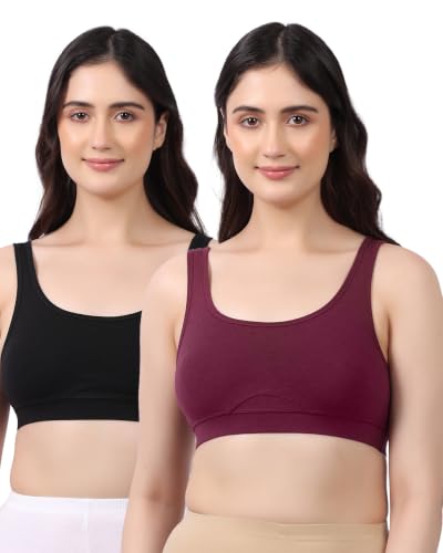 Image of Lavos Bamboo Cotton Comfort Sleeping Bra for Women, Slip On Bras to Wear at Home, Non-Padded & Non-Wired Sports Bras, Full /High Coverage, Soft Comfortable & Breathable Broad Strap Bra (Pack of 2)