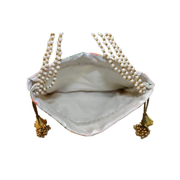 MILAN'S CREATION Designer Banarasi Brocade Potli Bag With Pearl Handle & Tassel Ethnic Wedding Purse Women’s Handbag - Image 8