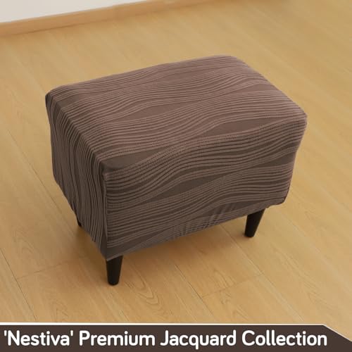 Image of HOKIPO Premium Knitting Jacquard 200 GSM Stretchable Footstool Cover, 'Nestiva Series' Chocolate Brown (AR-6236-BR)