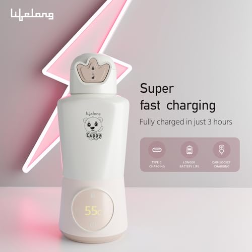 Image of Lifelong Rechargeable Portable Electric Kettle for Hot Water and Milk 450 ml Capacity |High Grade Steel | Travel Friendly | Keep Warm and Multi Heat Settings| 10500 mAh Long Battery Life (LLCPBW12)