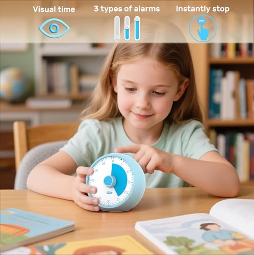 Conchstar Visual Timer 60-Minute, Kids Timer for Homeschool Desk, Time Management Tools with Silent Operation, Timer for Kitchen Office Classroom (Blue) - Image 6