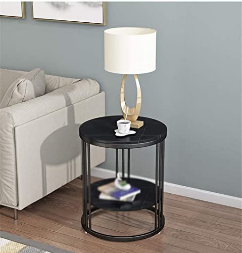 Image of Crown Art Round End Table with Storage Shelf, Side Table for Small Space, Easy Assembly, Accent Furniture with Metal Frame (Black)